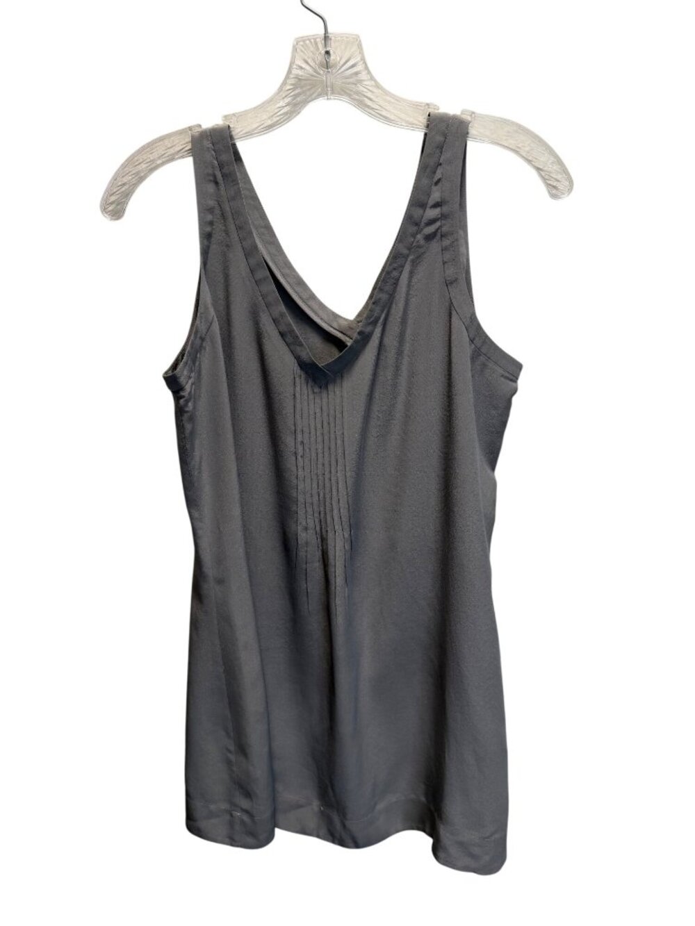Eileen Fisher Gray Silk Sleeveless V-Neck Top With Pleated Front Detail Womens S